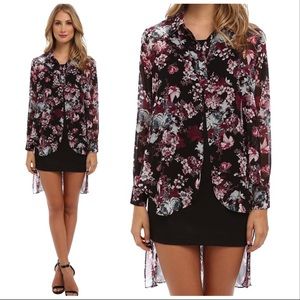 NWT BCBGeneration Dark Floral High Low Top Sz XS